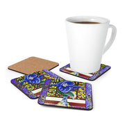 Corkwood Coaster Set - Blue Magnolia and Stained Glass