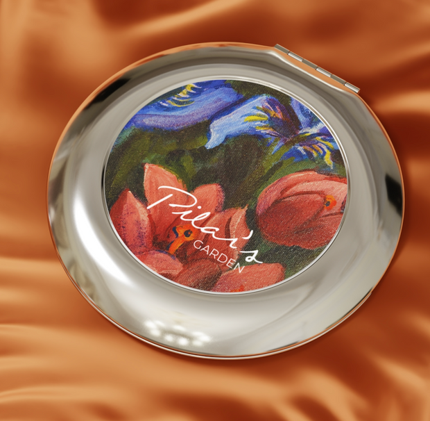 Compact Travel Mirror - Red and Blue Irises