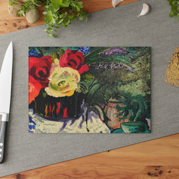 Tempered Glass Cutting Board "Tea Roses"